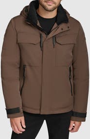 Andrew Marc Hooded Utility Down & Feather Fill Jacket