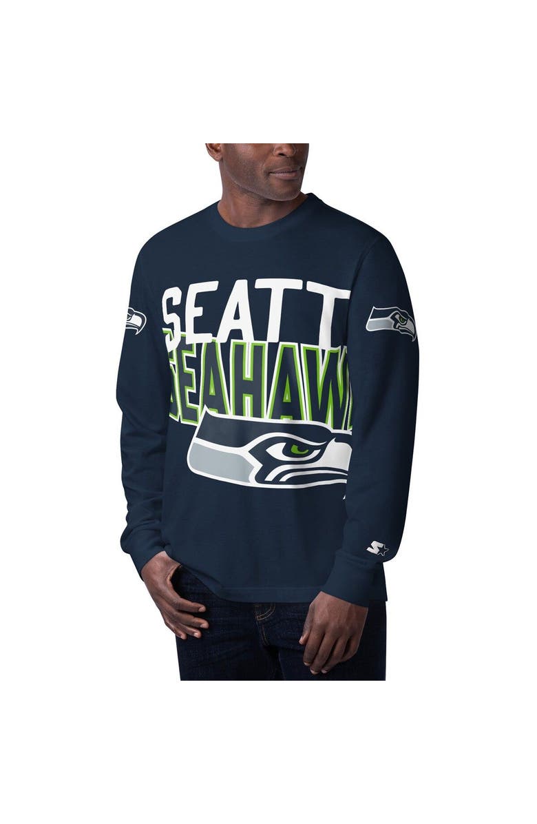 STARTER Men's Starter College Navy Seattle Seahawks Clutch Hit Long Sleeve T-Shirt, Main, color, 