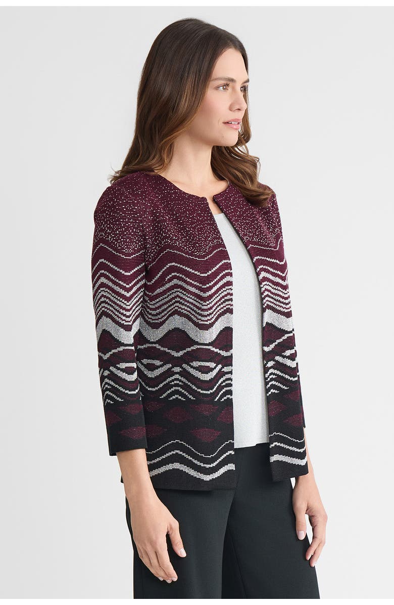 Ming Wang Heritage Lurex Landscape Jacquard Knit Jacket, Alternate, color, Midnight Violet/Black/Silver