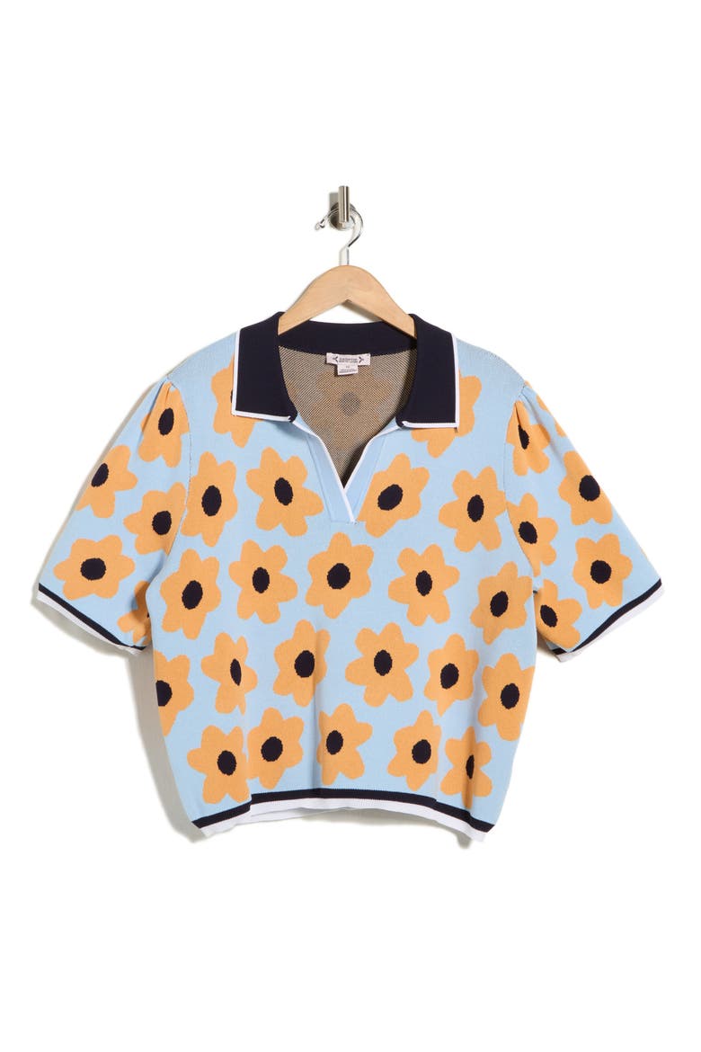 Flower Polo Sweater, Alternate, color, AIRY BLUE/ ORANGE MULTI