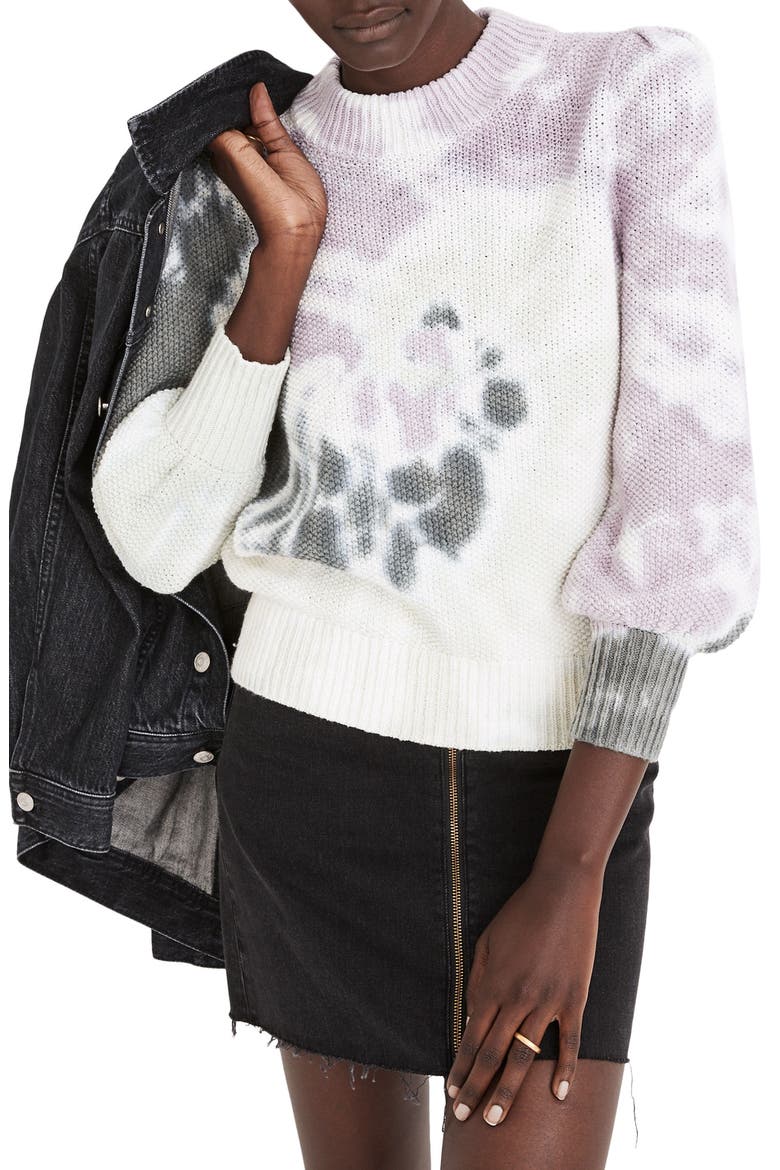 Tie Dye Puff Sleeve Sweater, Main, color, LIGHTHOUSE