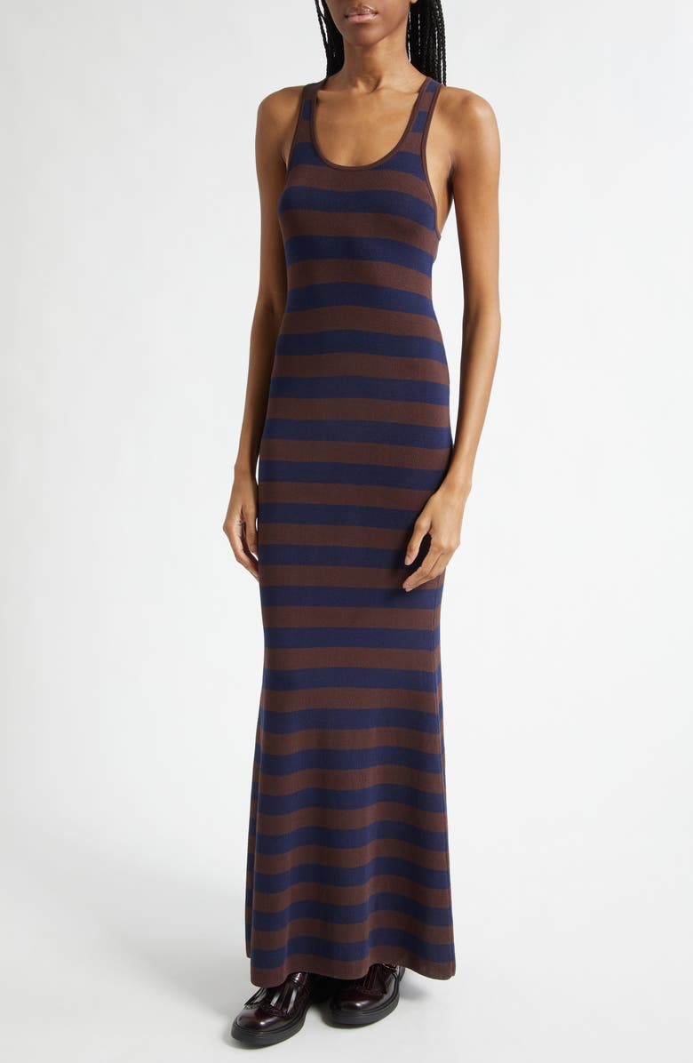 MONSE Stripe Back Knot Maxi Sweater Dress, Alternate, color, Midnight/ Teak