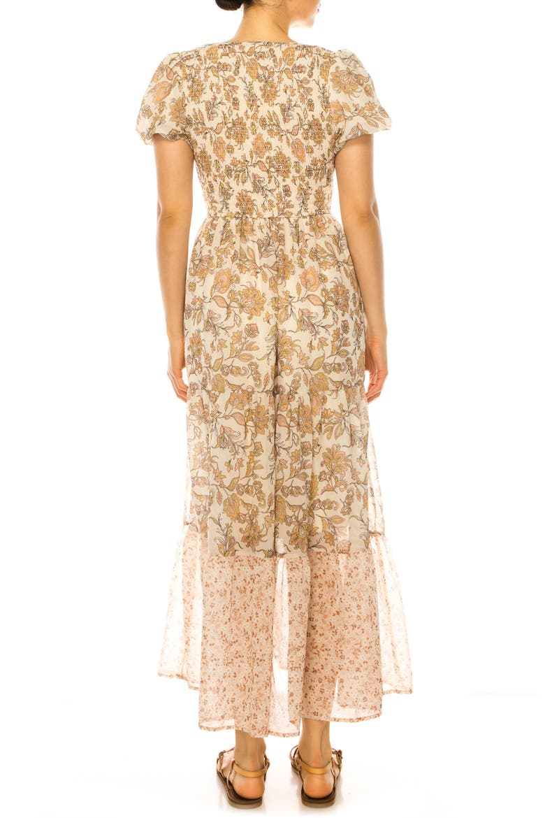Floral Puff Sleeve Tiered Chiffon Maxi Dress, Alternate, color, NATURAL