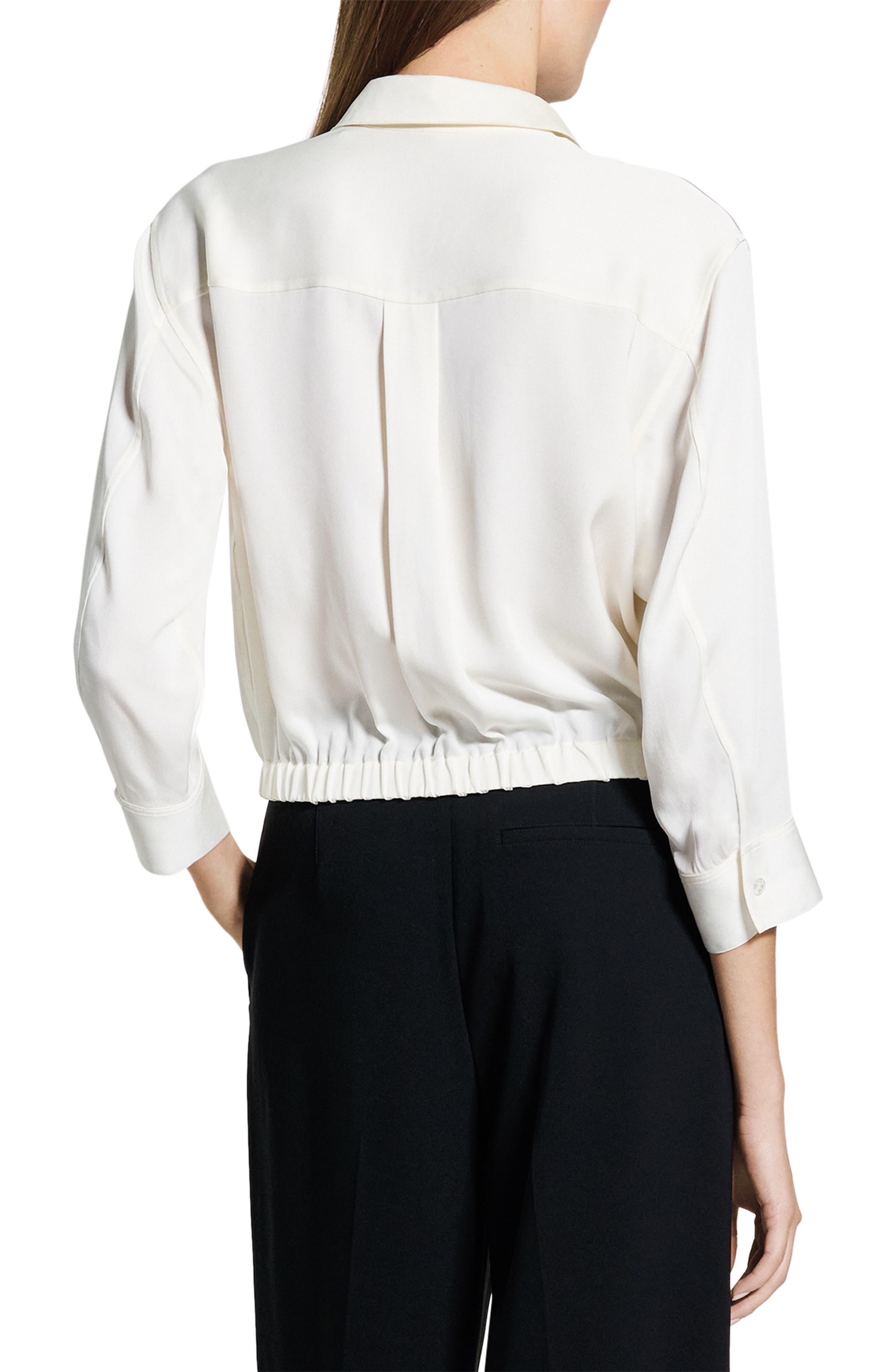 Elastic Hem Silk Button-Up Shirt - image 2