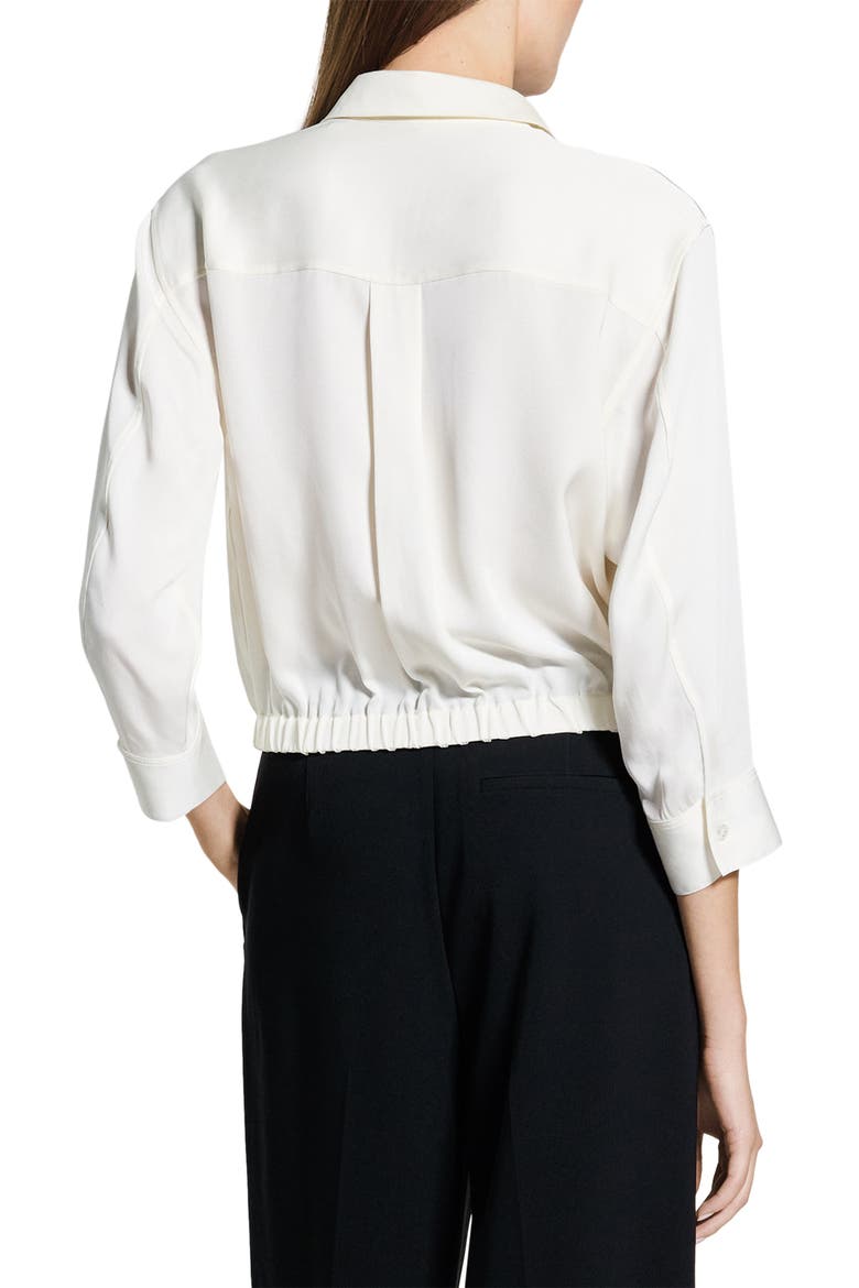 Elastic Hem Silk Button-Up Shirt, Alternate, color, IVORY