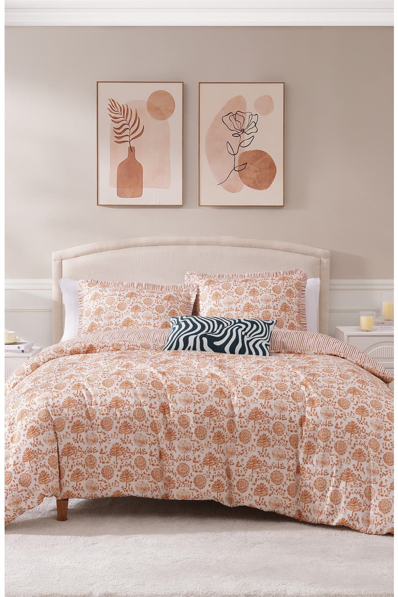 Clay Trees Reversible Comforter Set, Alternate, color, ORANGE