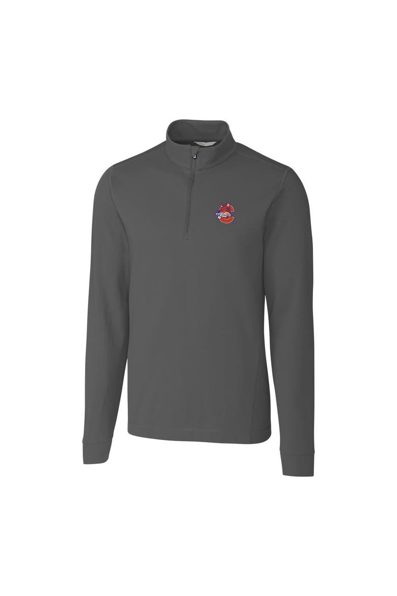 Men's Cutter & Buck Gray Clemson Tigers Vault Advantage Quarter-Zip Mock Neck Sweater, Main, color, Gray