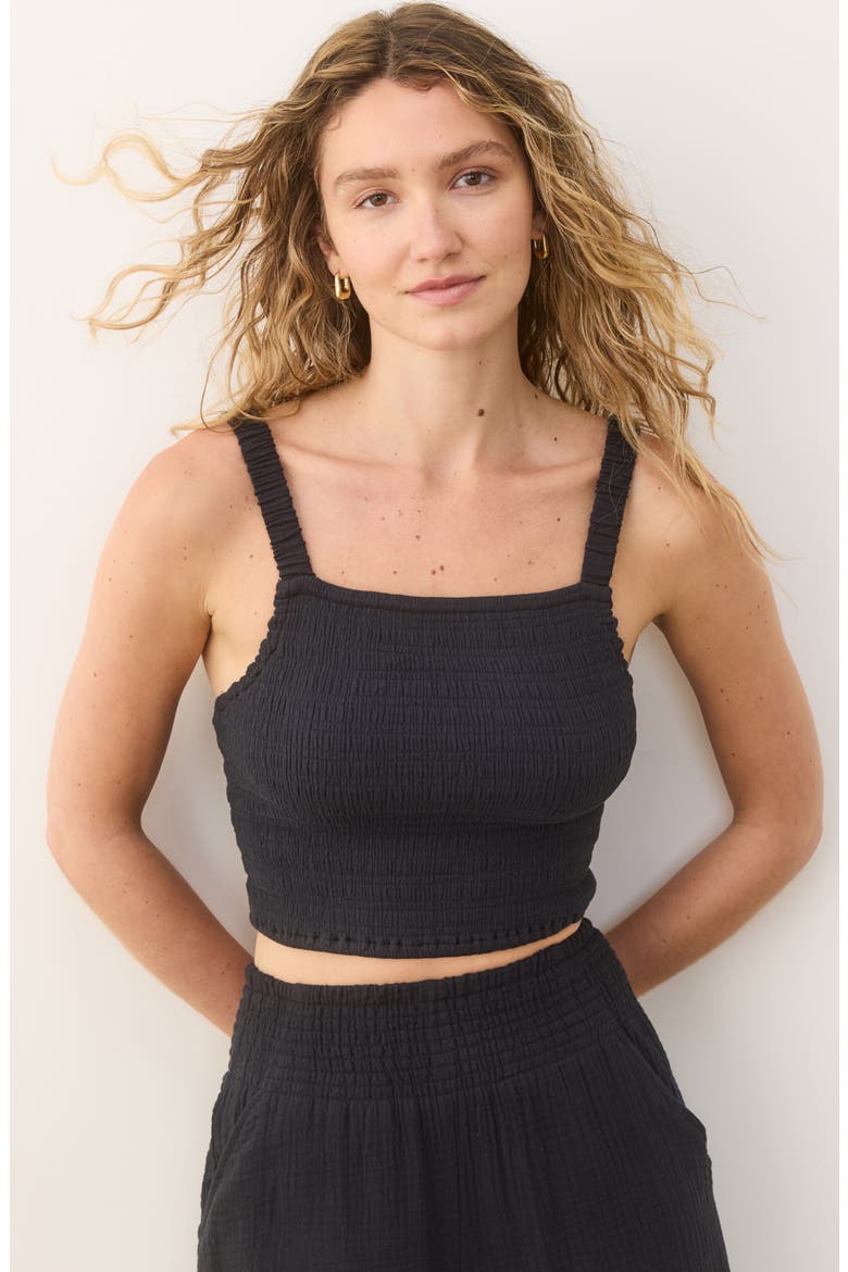 Lila Smocked Cotton Gauze Camisole, Alternate, color, BLACK