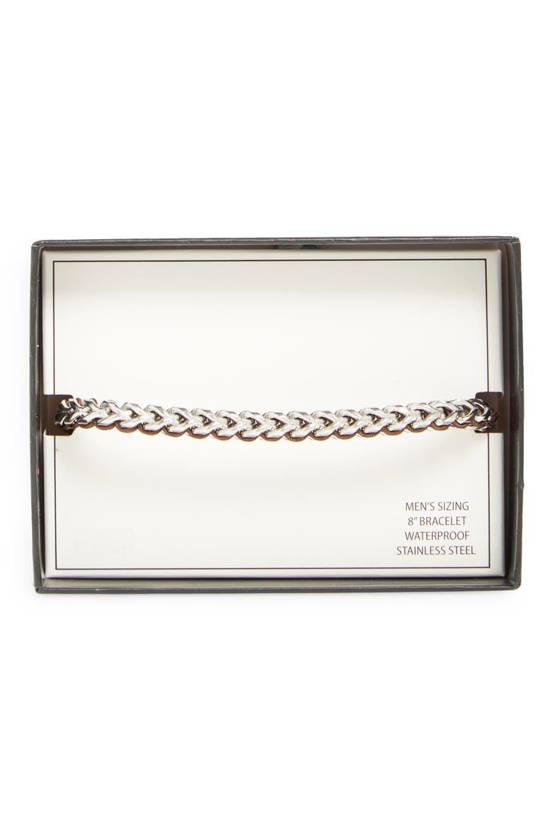 Men's Cord & Chain Bracelet, Main, color, BROWN- SILVER