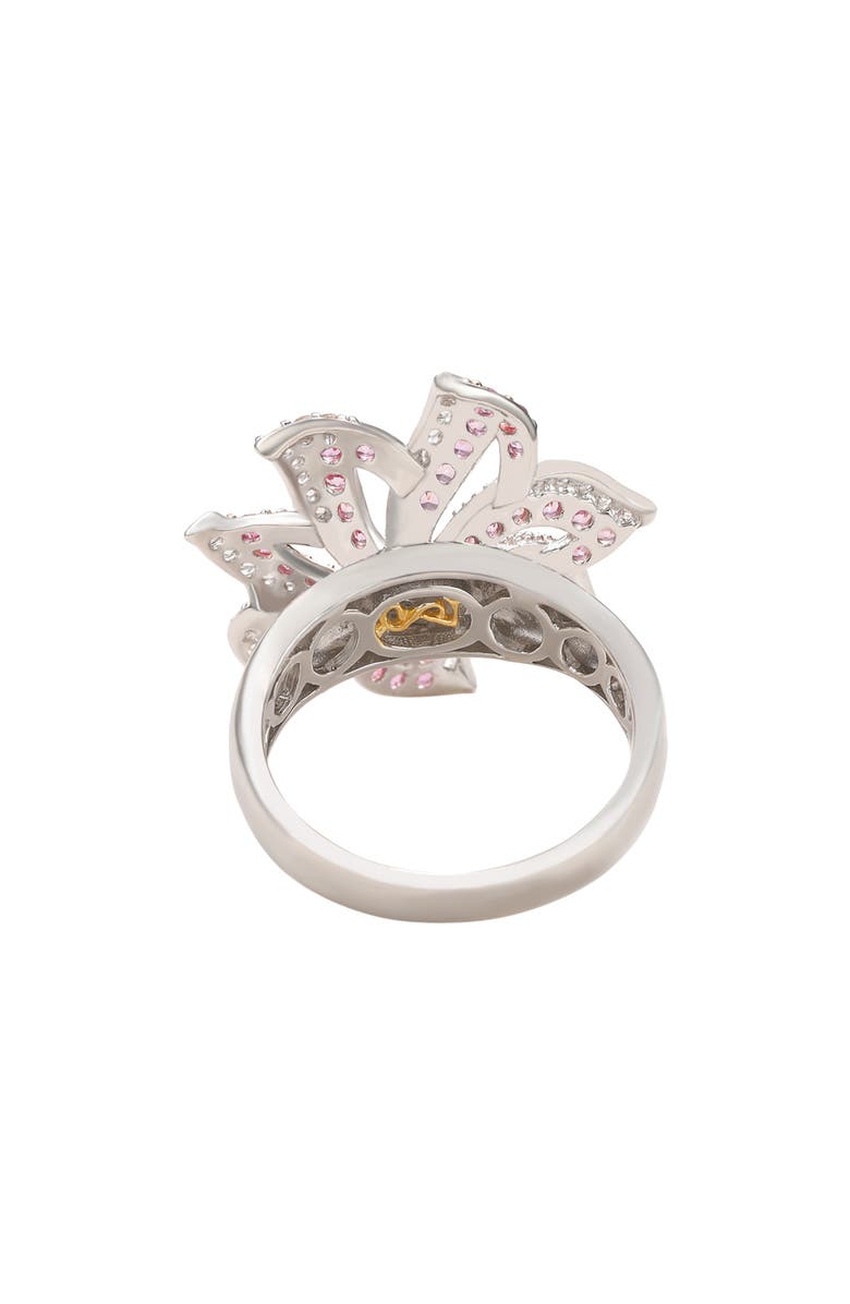 SUZY LEVIAN Sterling Silver Sapphire & Lab Grown White Sapphire & Diamond Accent Flower Ring, Alternate, color, Pink