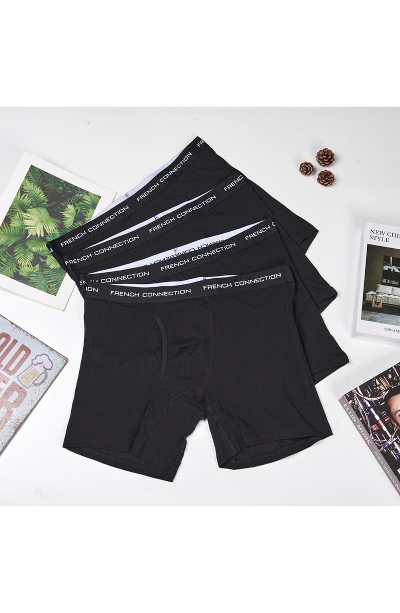 French Connection Classic Organic Cotton Boxer Brief 4-Pack, Alternate, color, Black