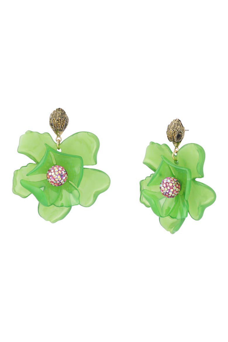 Eagle Resin Flower Statement Drop Earrings, Main, color, GREEN