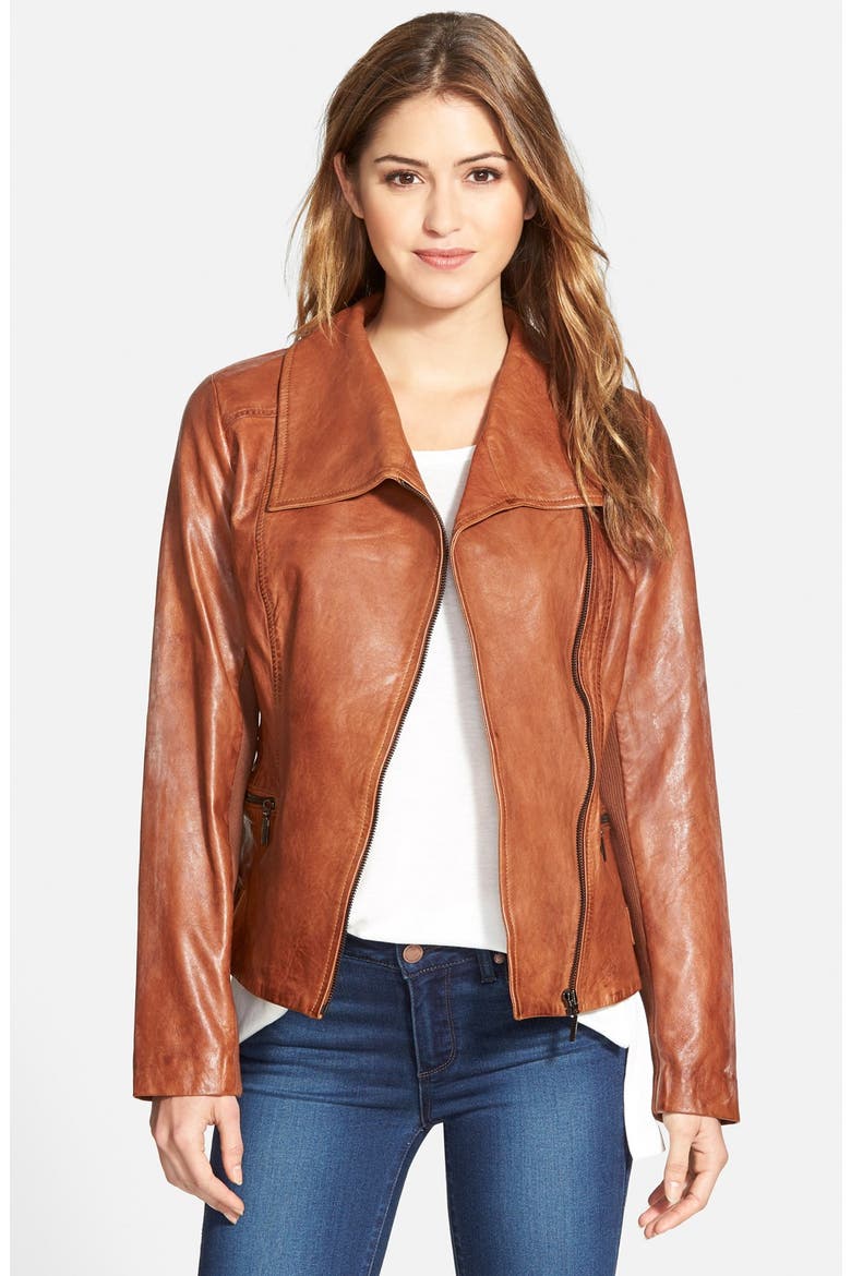 Leather Moto Jacket, Main, color, VINTAGE COGNAC