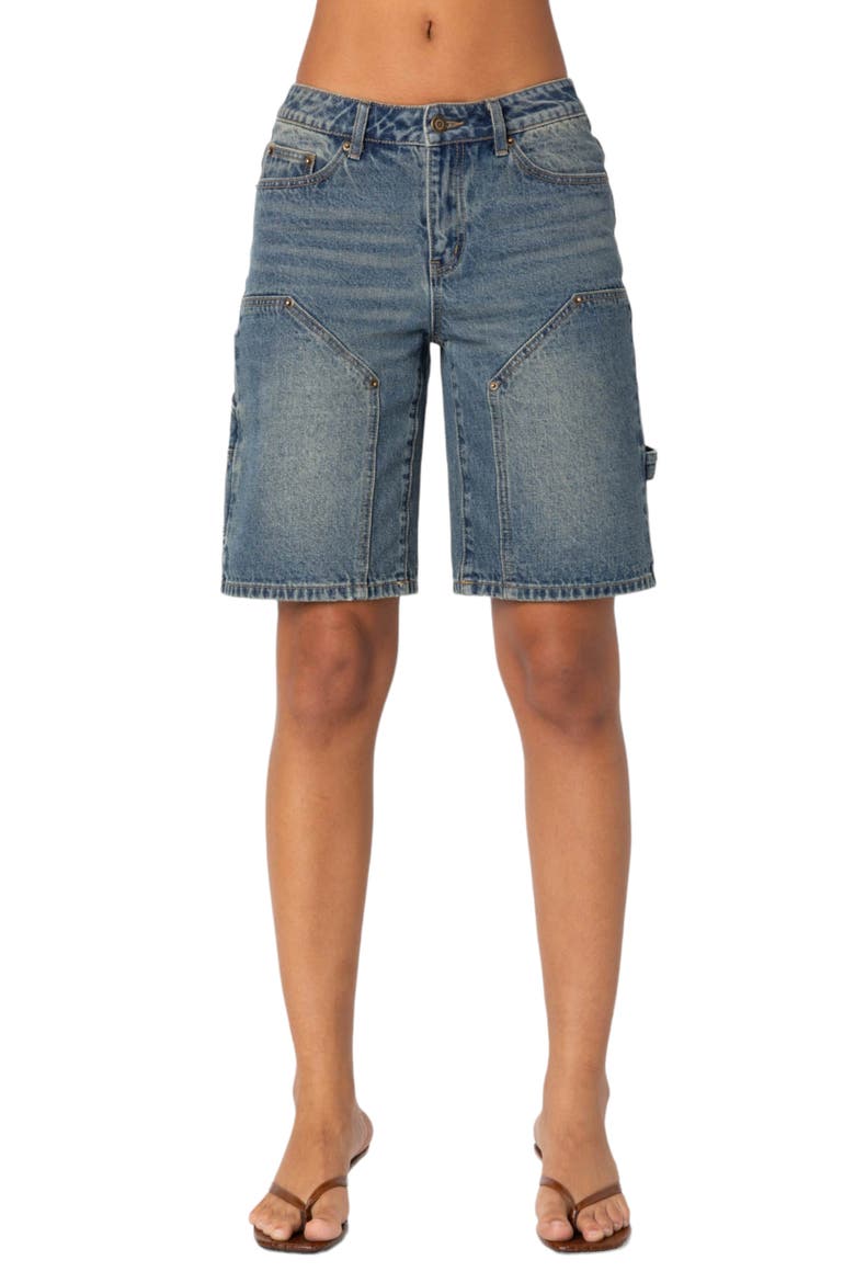 Low Rise Denim Carpenter Bermuda Shorts, Main, color, BLUE