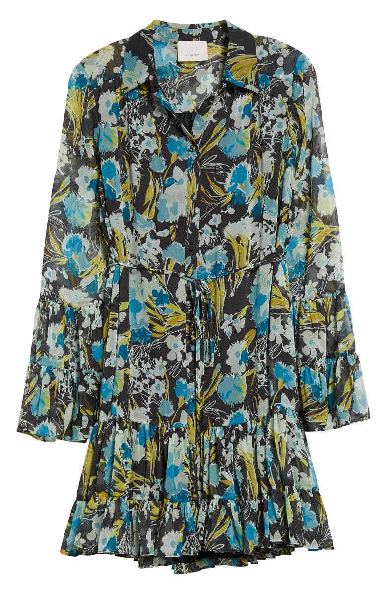 Cinq à Sept Lyra Tossed Floral Long Sleeve Minidress, Alternate, color, Obsidian Multi
