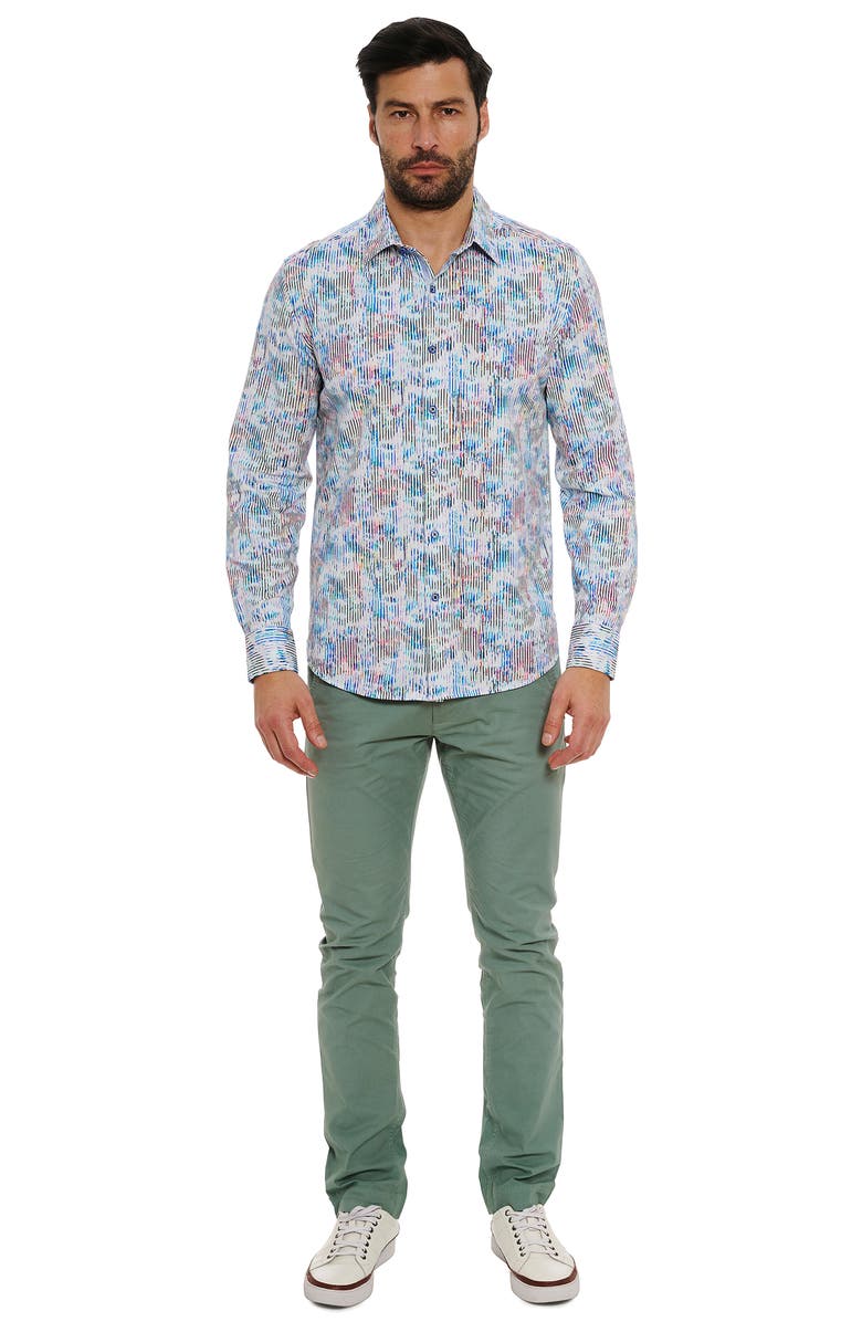 Robert Graham Delray Stripe Cotton Knit Button-Up Shirt, Alternate, color, Multi