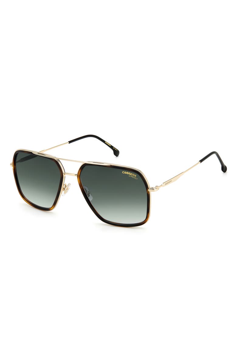 Carrera Eyewear 59mm Gradient Rectangle Aviator Sunglasses, Alternate, color, Havana Gold / Green