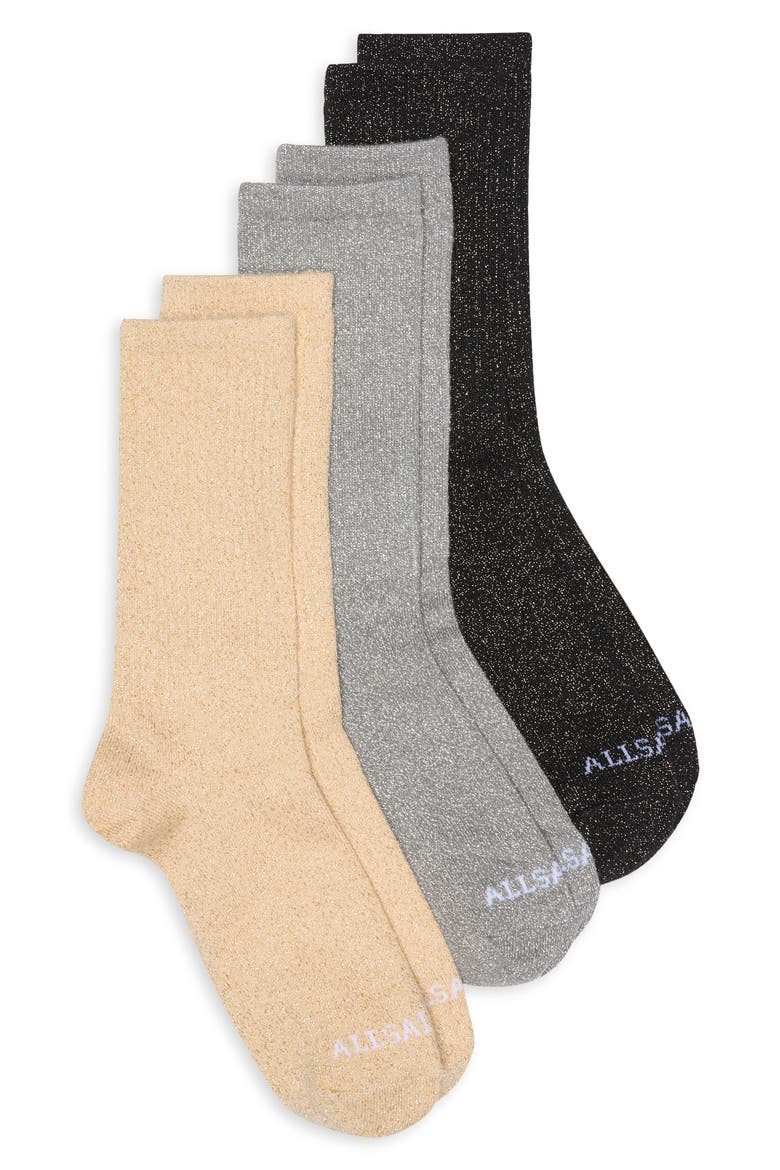 3-Pack Metallic Sport Crew Socks, Main, color, GOLD
