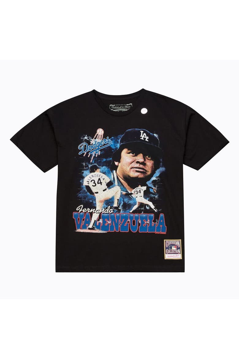 Men's Mitchell & Ness Fernando Valenzuela Black Los Angeles Dodgers Legendary Collage Player T-Shirt, Main, color, Black