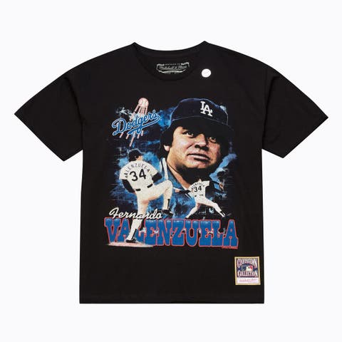 Men's Mitchell & Ness Fernando Valenzuela Black Los Angeles Dodgers Legendary Collage Player T-Shirt