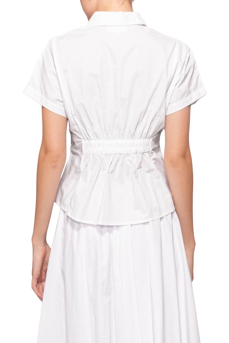 Godet Short Sleeve Button-Up Shirt, Alternate, color, WHITE