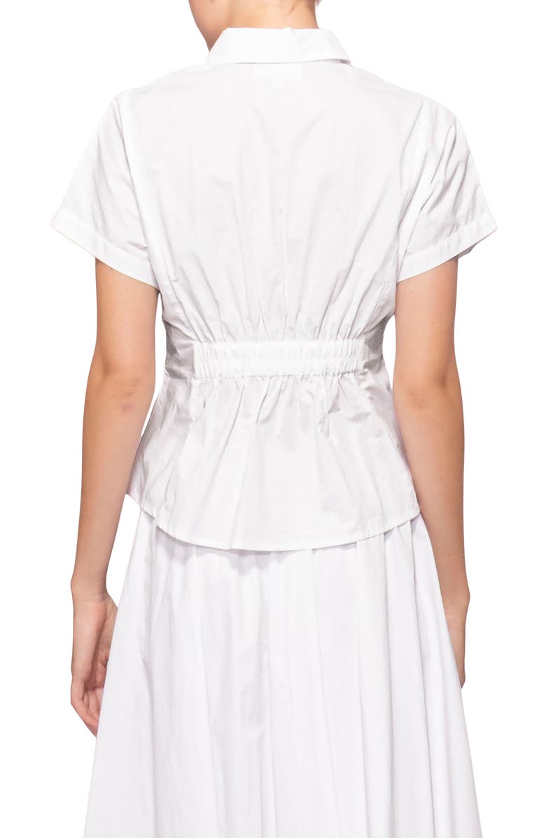 MELLODAY Godet Short Sleeve Button-Up Shirt, Alternate, color, White