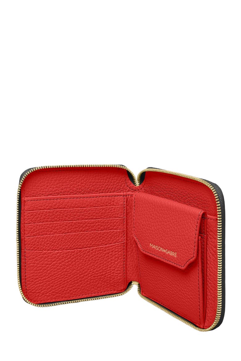 Small Leather Zip Around Wallet, Alternate, color, Pomegranate Caviar