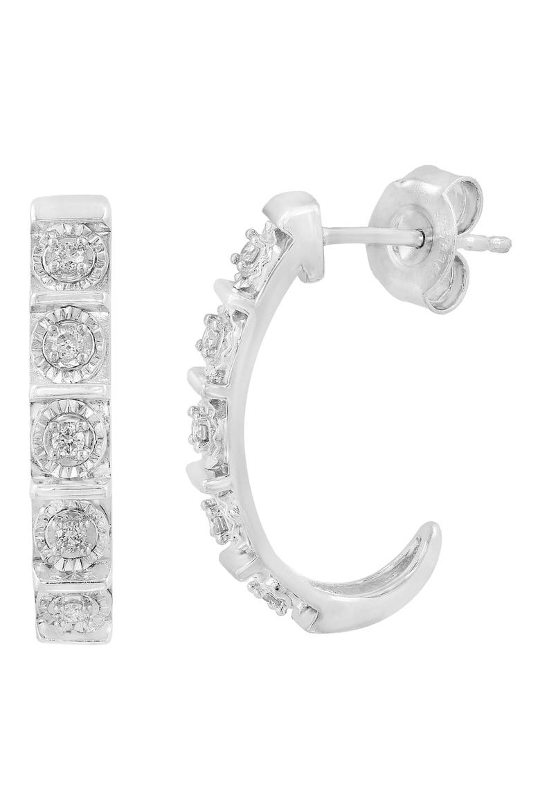 Sterling Silver Lab Grown Diamond J-Hoop Earrings, Main, color, SILVER