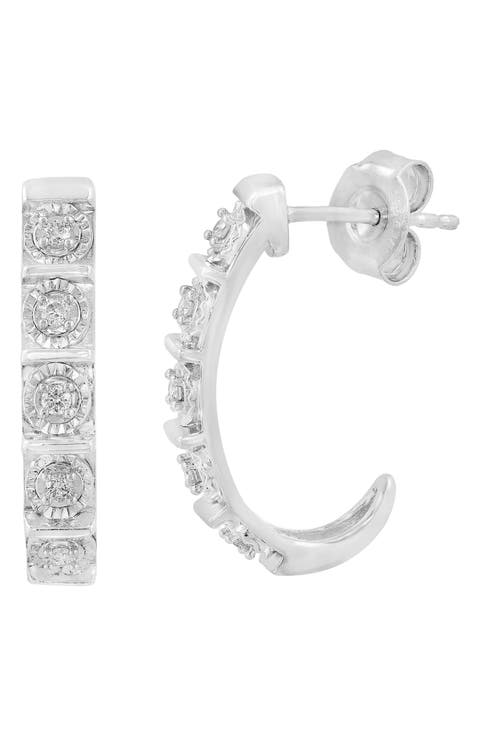 Sterling Silver Lab Grown Diamond J-Hoop Earrings