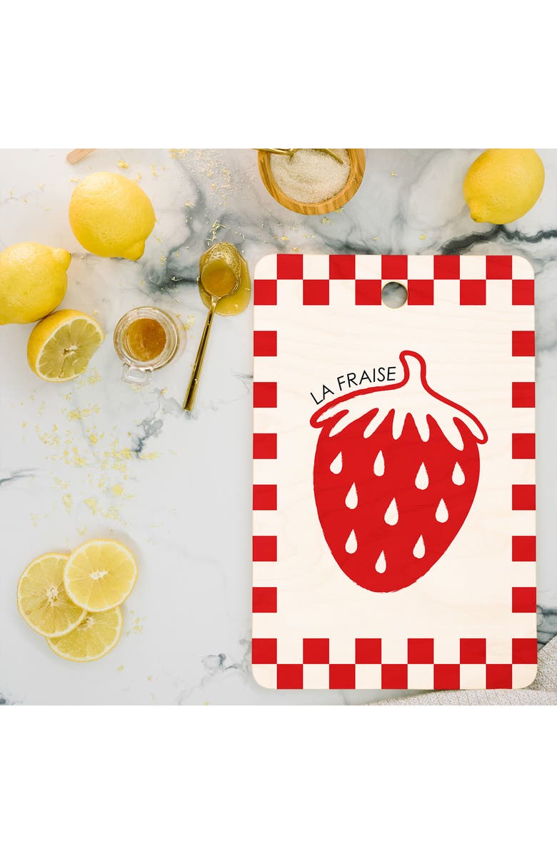 Deny Designs Strawberry Wood Cutting Board, Alternate, color, Cream