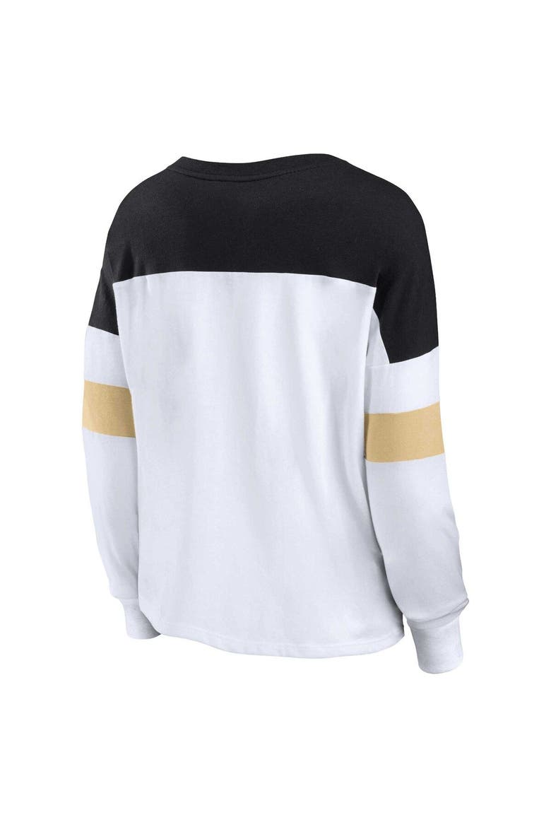 Women's Fanatics Branded White/Black New Orleans Saints Plus Size Even Match Lace-Up Long Sleeve V-Neck Top, Alternate, color, White