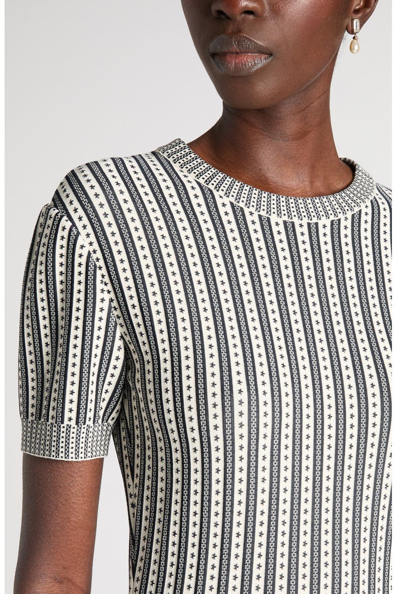 Jacquard Stripe Trumpet Sweater Dress, Alternate, color, IVORY/NAVY