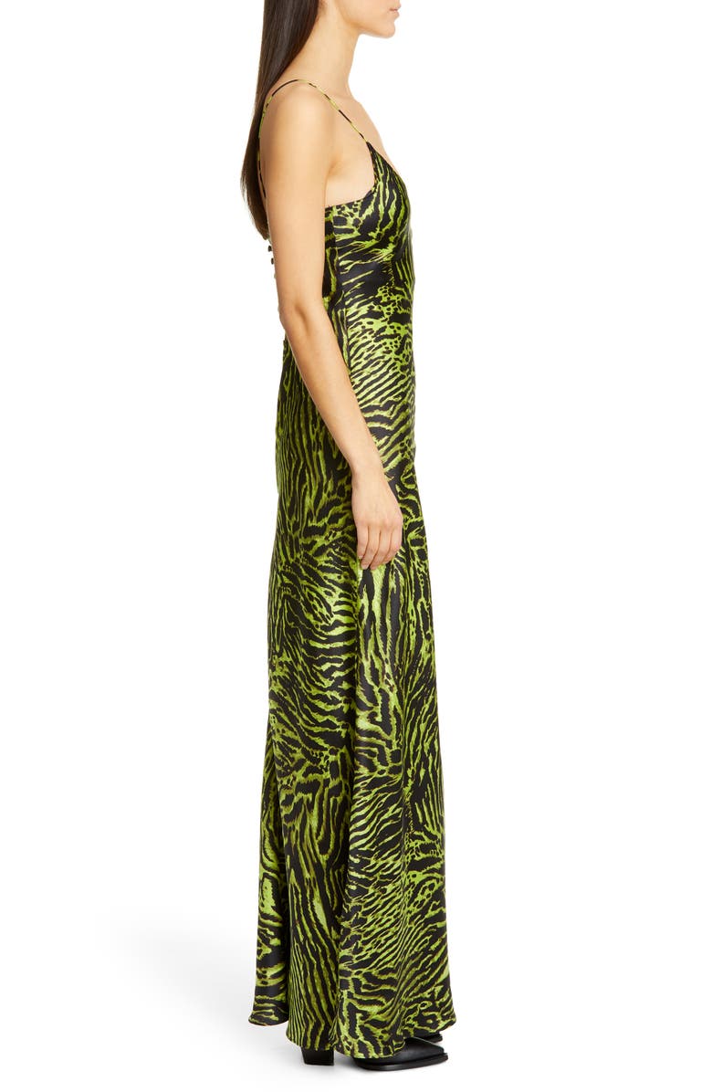 Ganni Tiger Print Silk Satin Gown, Alternate, color, 