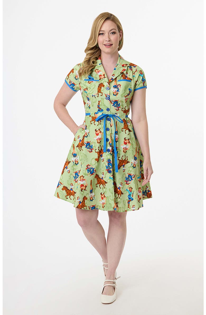 Smak Parlour 1960s Fit & Flare Dress, Main, color, Green Western Print