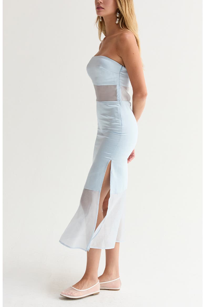 Satin Mixed Media Tube Midi Dress, Alternate, color, Light Blue