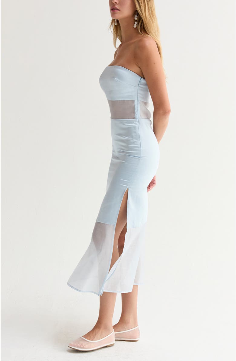 CRESCENT Satin Mixed Media Tube Midi Dress, Alternate, color, Light Blue