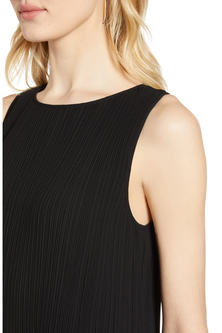 Pleated Sleeveless Shift Dress, Alternate, color, BLACK