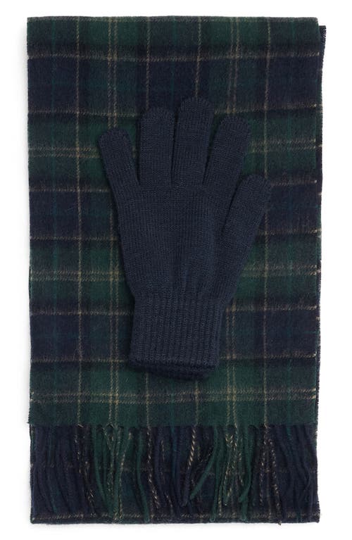 Barbour Tartan Wool Scarf & Gloves Set In Green