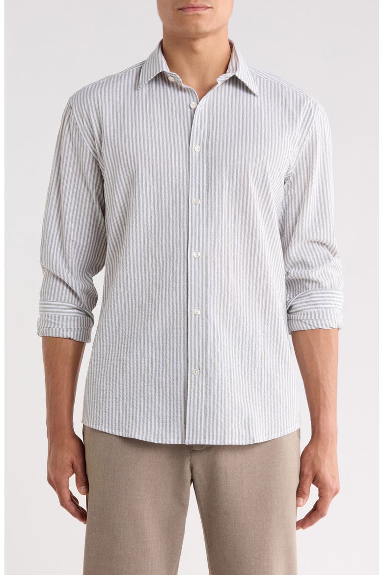 Vertical Stripe Long Sleeve Button-Up Shirt, Main, color, WHITE