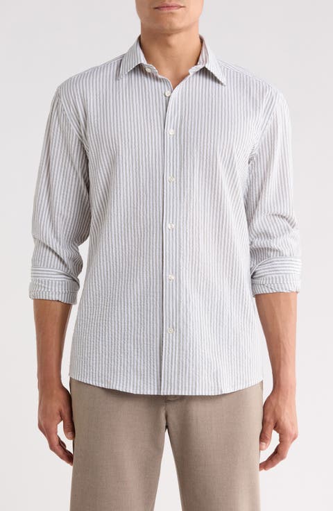 Vertical Stripe Long Sleeve Button-Up Shirt