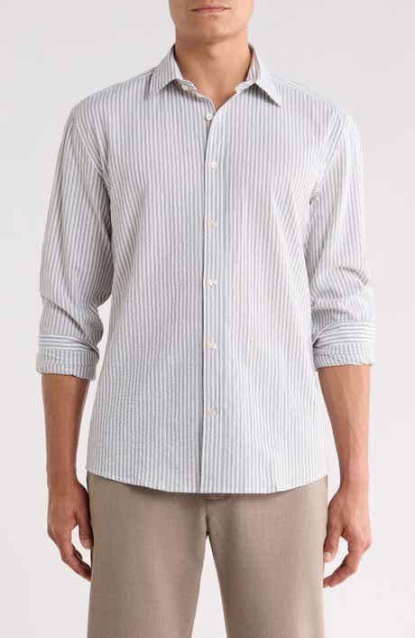 Vertical Stripe Long Sleeve Button-Up Shirt