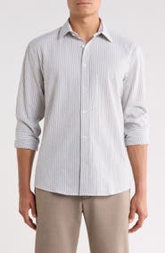 DENIM AND FLOWER Vertical Stripe Long Sleeve Button-Up Shirt