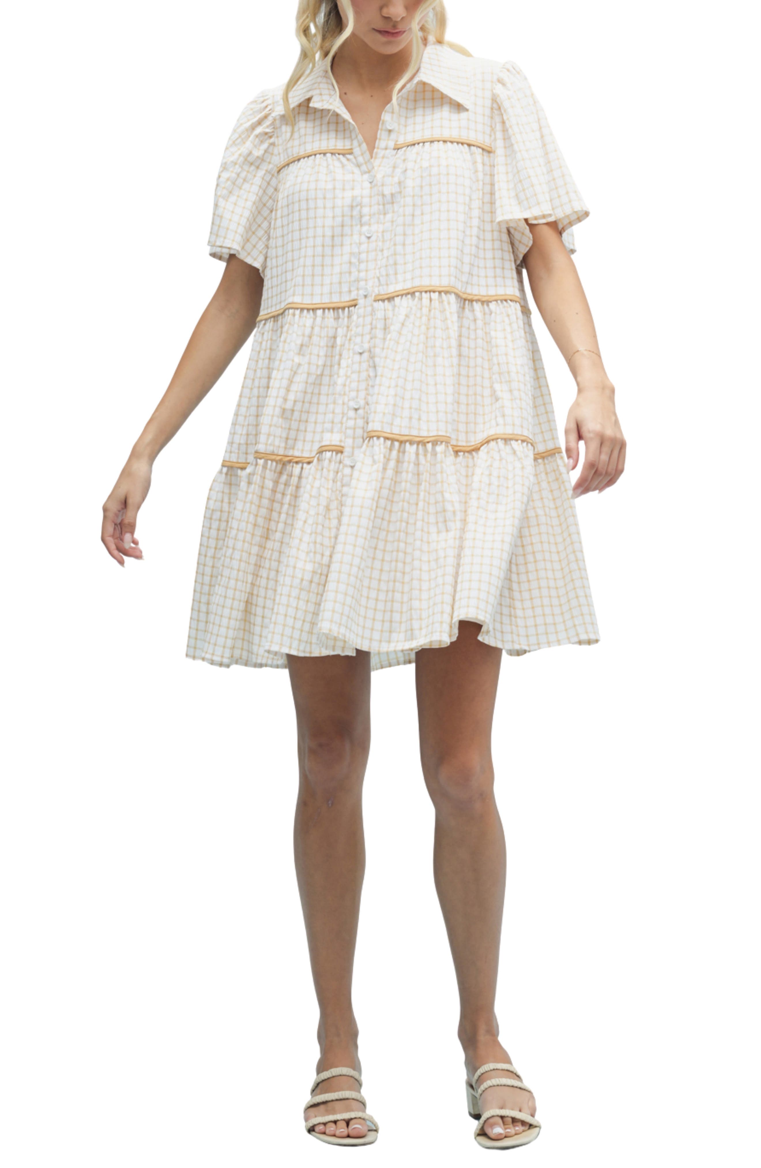 WISHLIST Check Print Buttoned Babydoll Dress