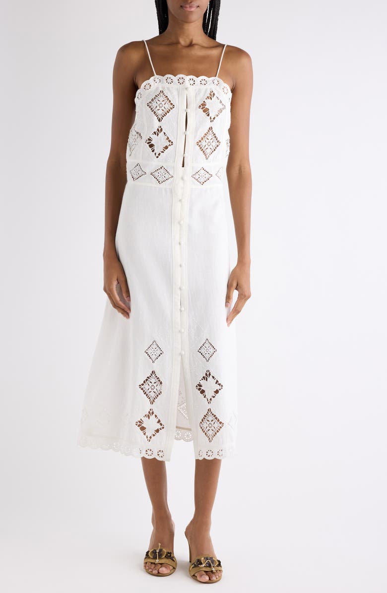 Isabel Marant Nelsane Embroidered Lace Sundress, Main, color, White