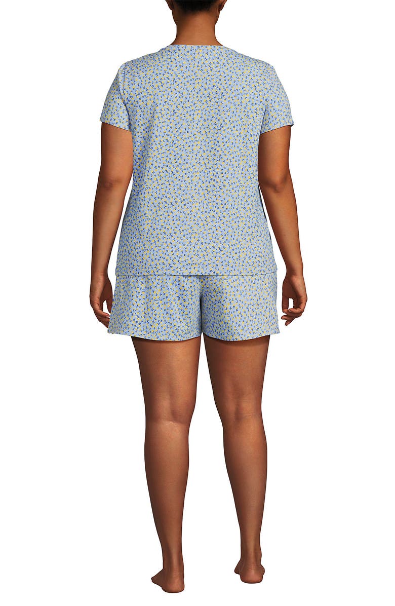 Lands' End Knit 2 Piece Pajama Set - Short Sleeve Top and Shorts, Alternate, color, Misty Blue Floral