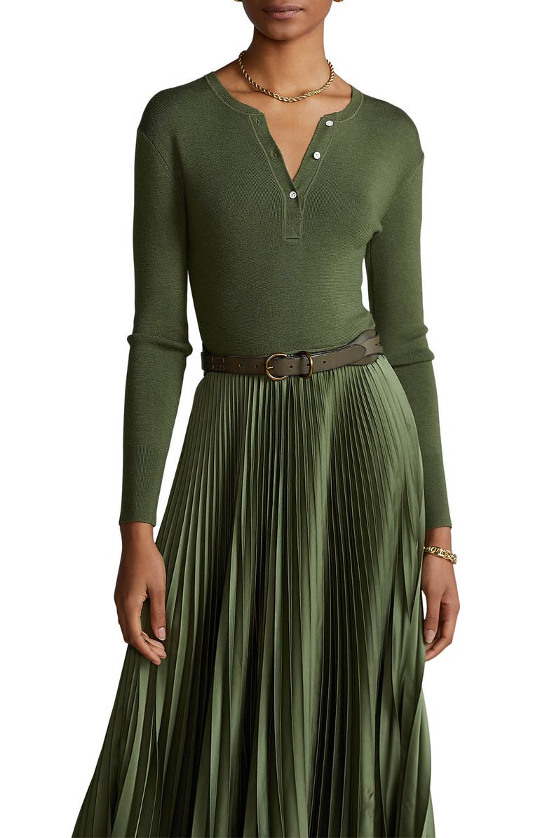 Polo Ralph Lauren Mixed Media Long Sleeve Fit & Flare Dress, Alternate, color, 