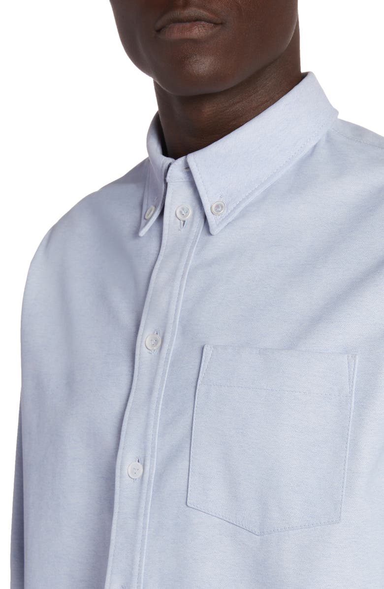 Bottega Veneta Oxford Print Leather Button-Down Shirt, Alternate, color, 4132 Light Blue