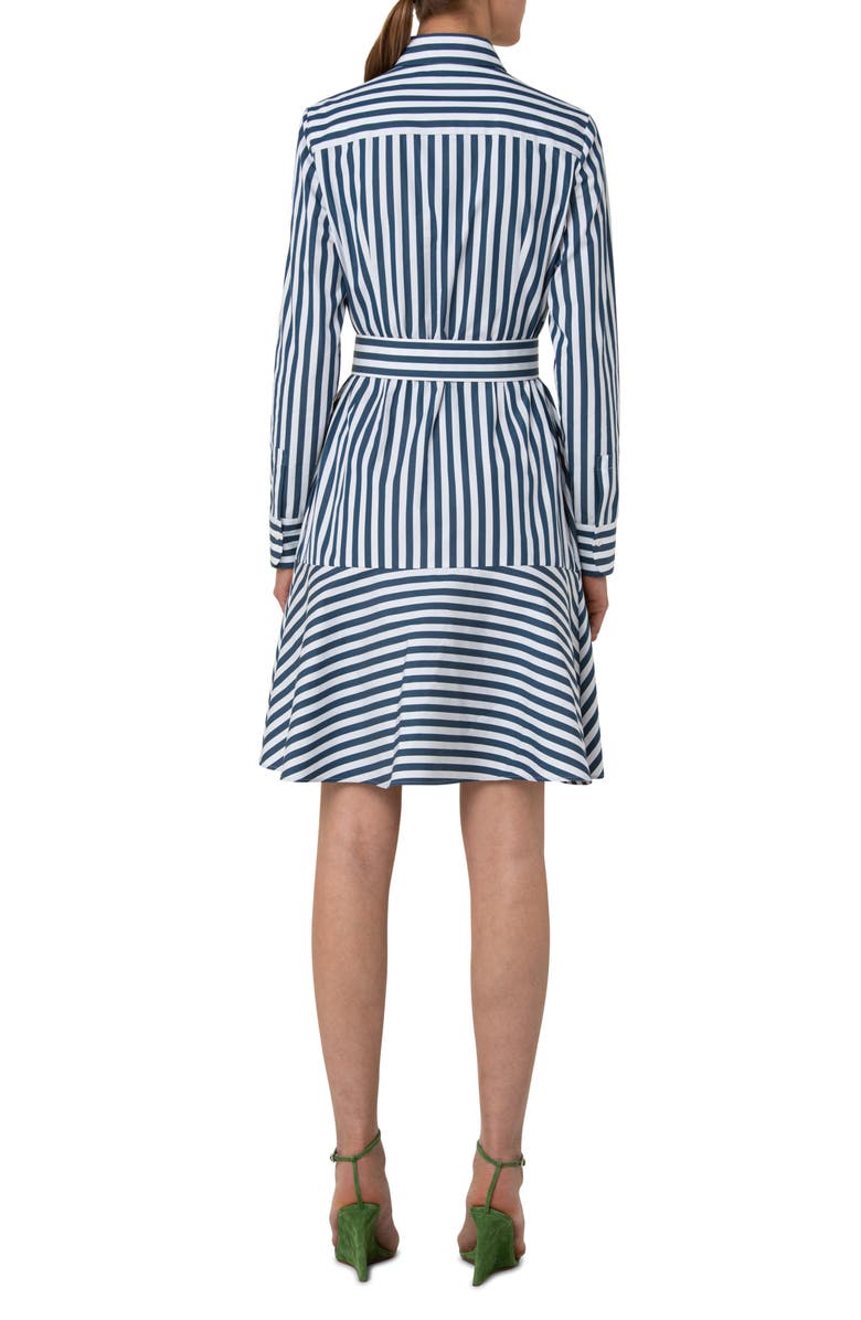 Akris punto Stripe Cotton Flare Hem Shirtdress, Alternate, color, Cream-Dark Denim