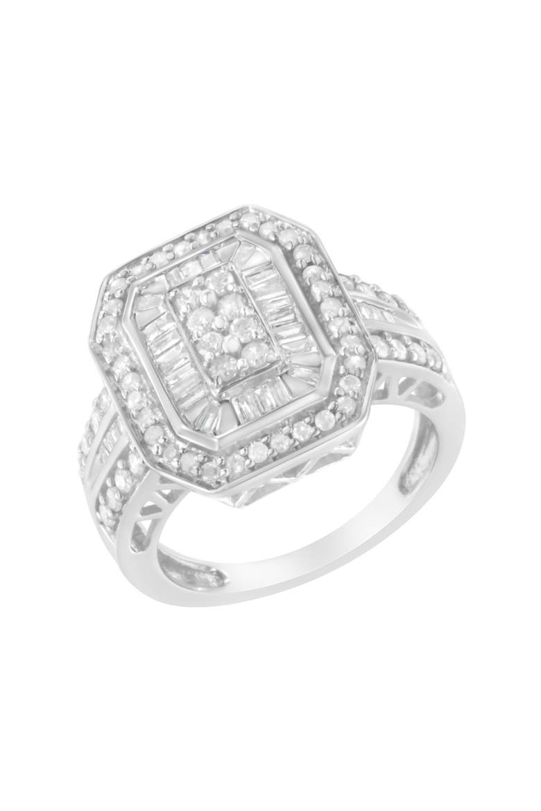 Silver 3/4 Cttw Round and Baguette Diamond Cathedral Ring, Alternate, color, Silver