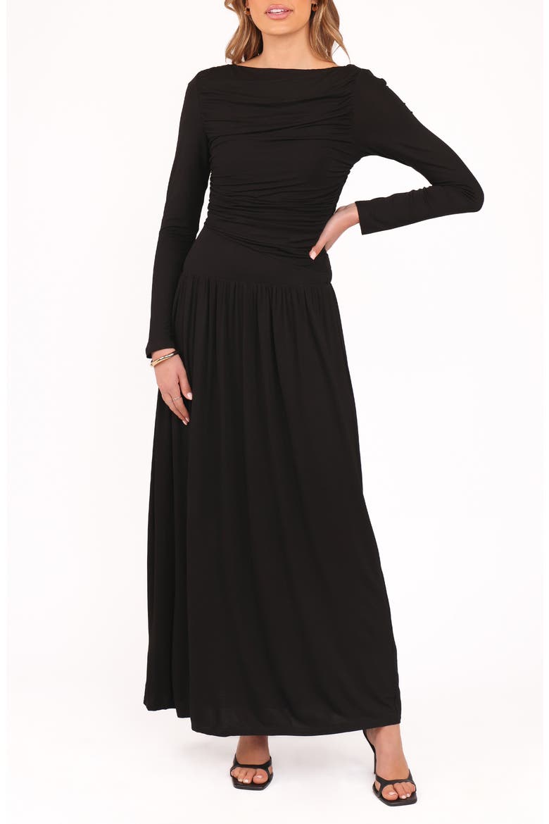 Shirley Cutout Back Long Sleeve Maxi Dress, Main, color, BLACK